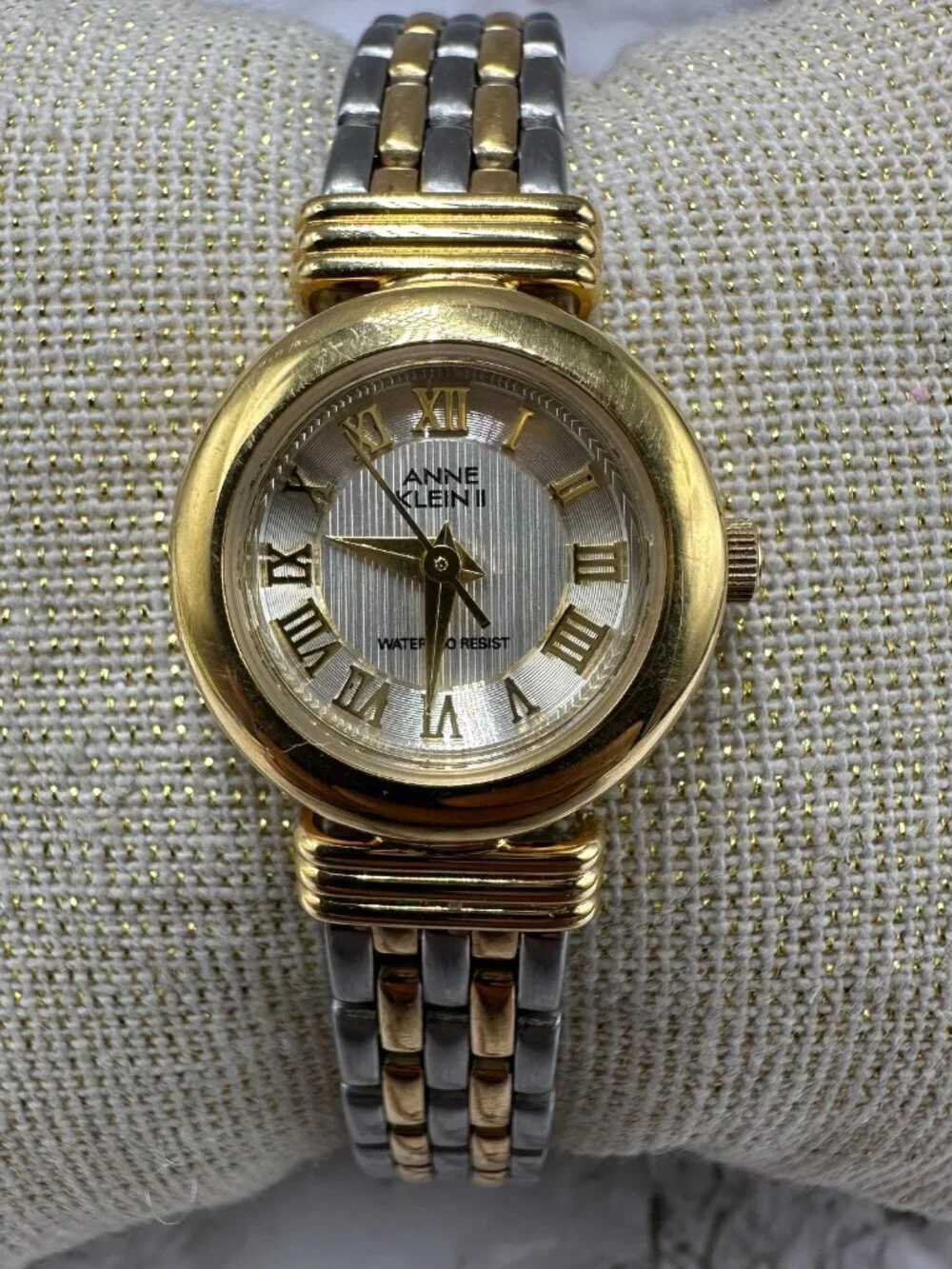 3/$30 Anne Klein Watch Women Silver Gold Two Tone Roman Numeral Dial Works 6.75